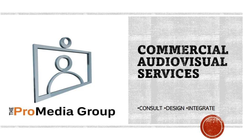 Professional audiovisual services logo for The ProMedia Group in Tampa, highlighting consulting, des.